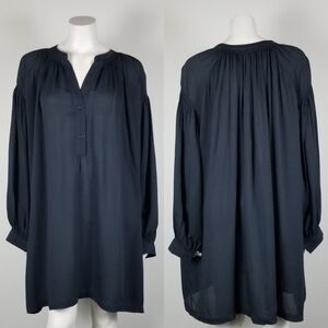 Su Luxury Resort Wear Black Viscose Silk Blend Sheer Shirt Dress Kaftan Size 2